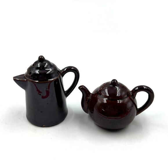 Vintage Salt Pepper Shakers Coffee Pot Teapot Redware MCM Made in Japan - Picture 1 of 9